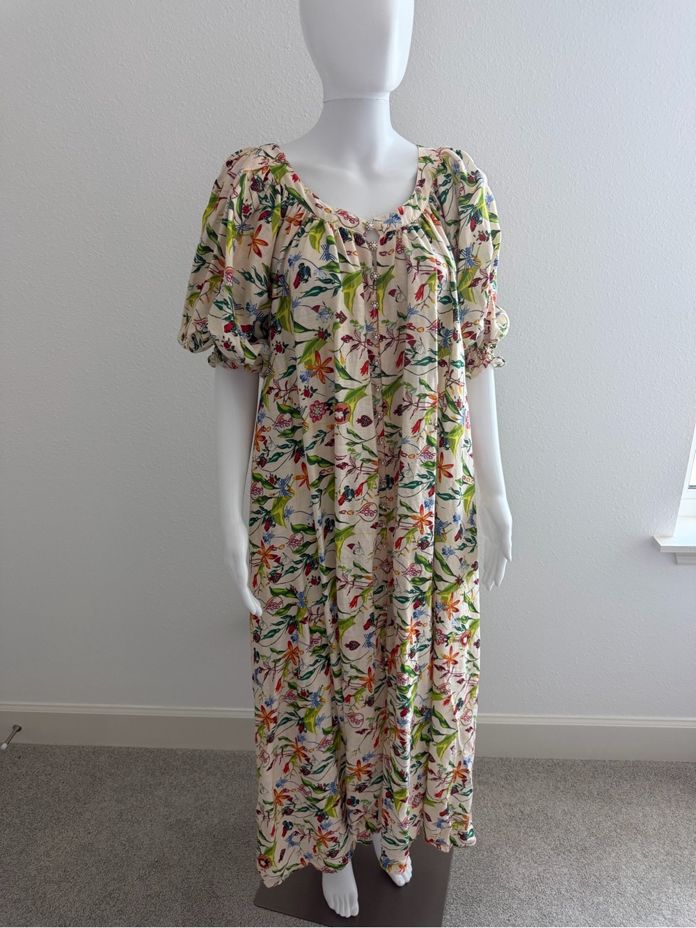 La Boheme Girls Women's Cream Floral Maxi Dress with Puff Sleeves - Picture 2 of 10
